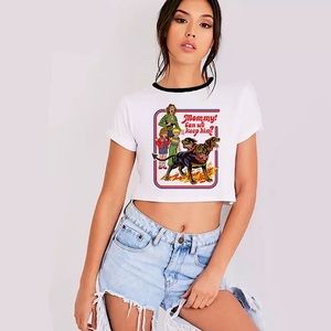 Funny evil 3 headed dog cropped t-shirt